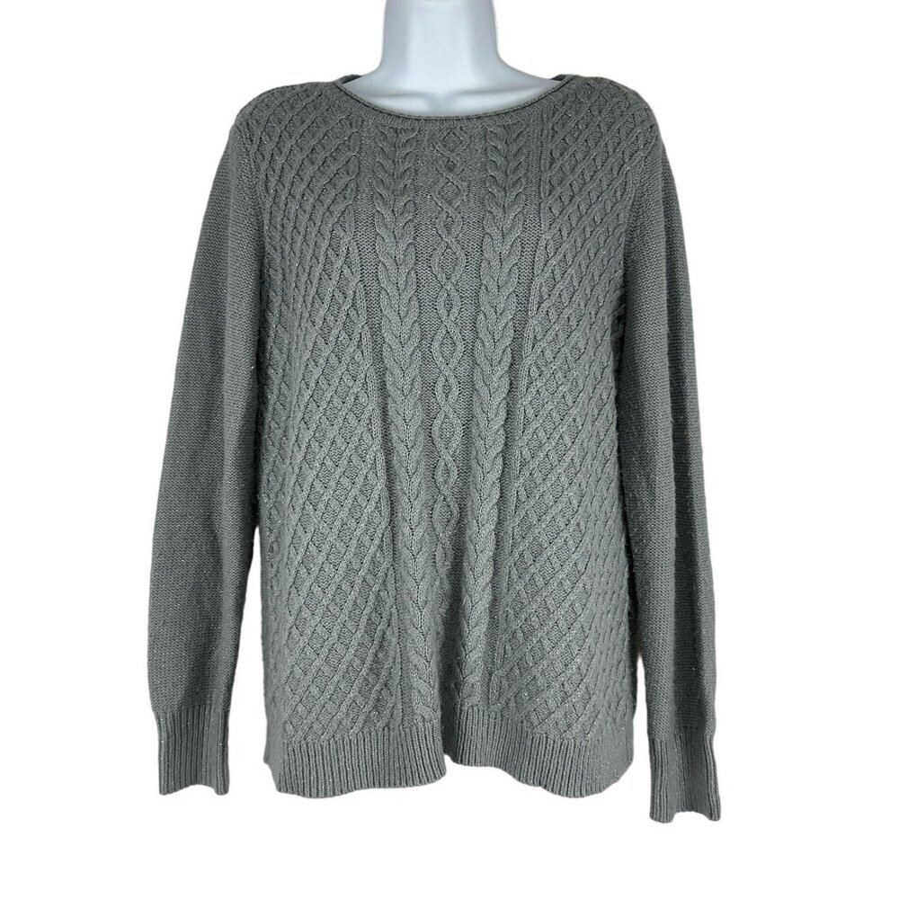 Karen Scott Women's Round Neck Cable Knit Pullover Sweater Size M Gray